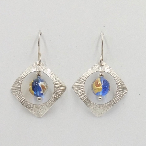 DKC-2006 Earrings, Diamond Shapes, Blue/Gold Marano Glass  $78 at Hunter Wolff Gallery